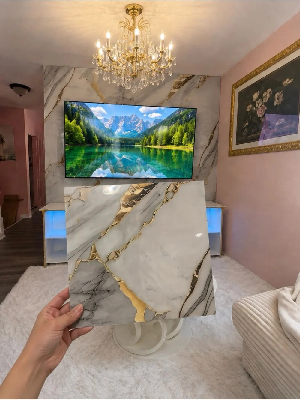 Amazon Gray White Gold Peel & Stick Marble-Look Wall Panels